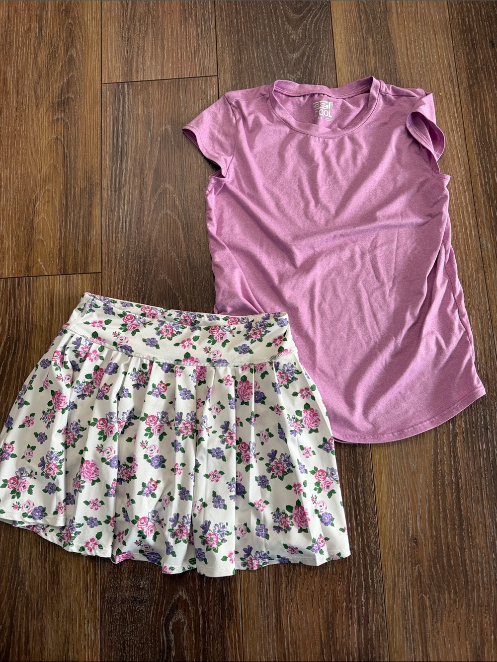 Yogalicious Purple Tee and White Floral Skirt Set